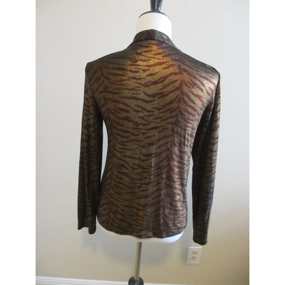 CHICOS TRAVELERS BROWN AND GOLD ZEBRA STRIPED JACKET SIZE 0 - Picture 4 of 5